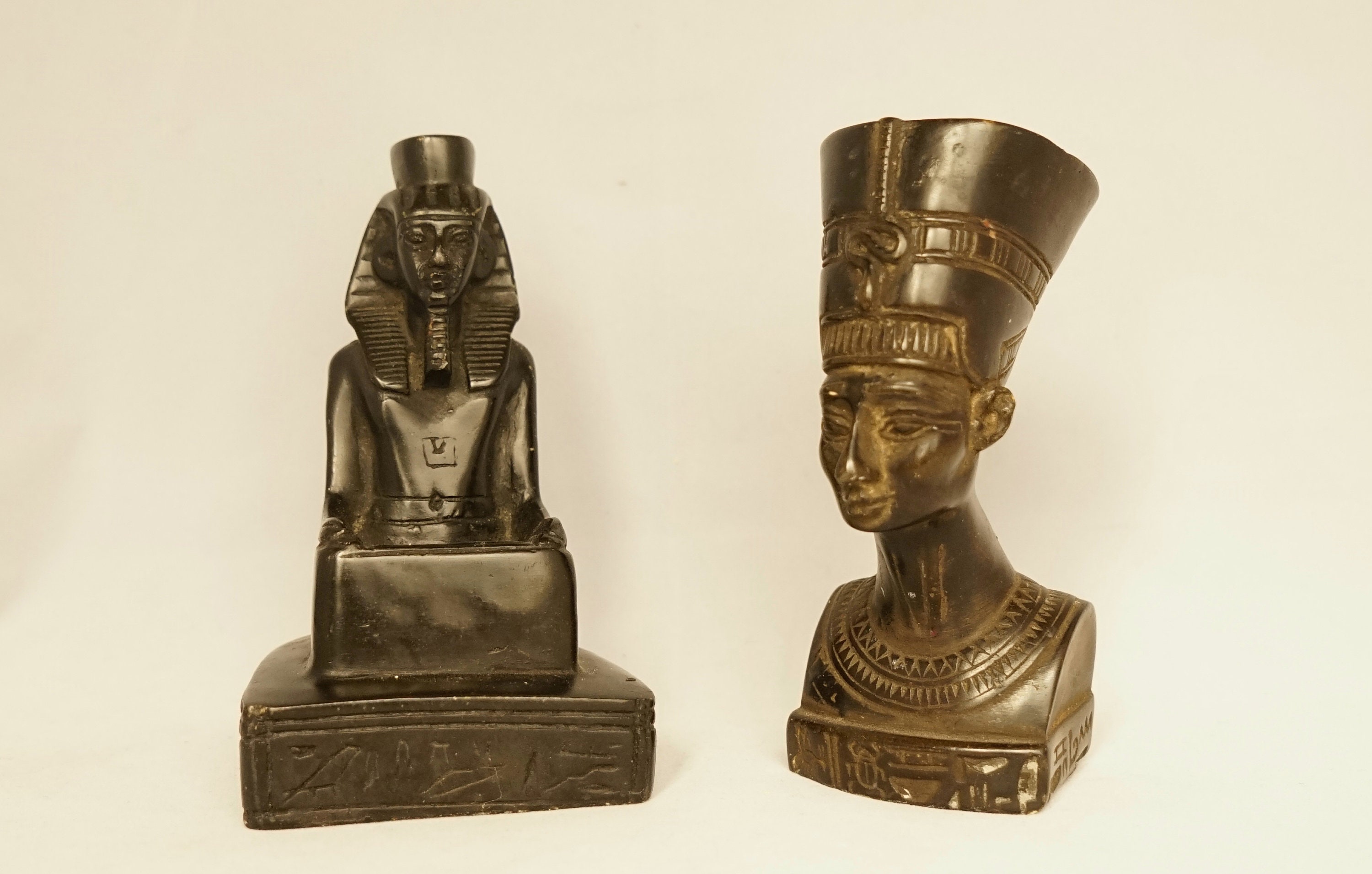 Vintage Égyptien Pharaon Pierre Sculpture Statue Buste Figurine de Collection Egypte Symboles Orneme