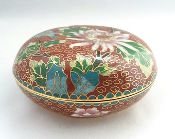 Vintage Chinese Cloisonne  Box Copper Floral Jewelry Box Trinket Storage  Box Oriental Art / French Studio Vintage