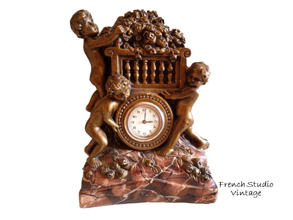 Vintage Français Plâtre Chérubins Figurine Horloge Art Décor 12 Ornements Home Decor Display/studio 