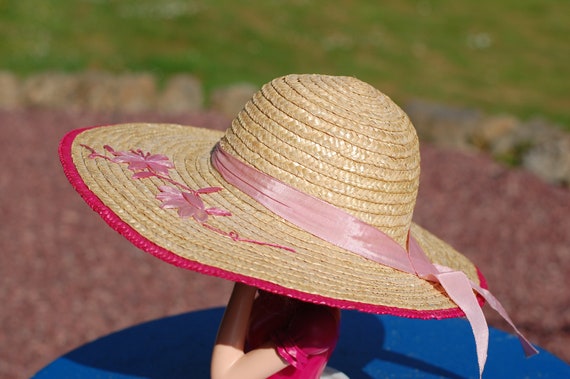 Vintage Straw Hat Wide Brimmed Woven Summer Hat W… - image 2