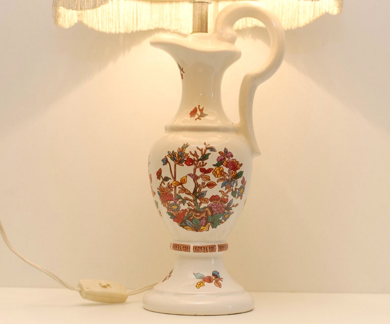 Vintage Ceramic Lamp Light with Fabric Lampshade Pitcher Style Table Lighting Home Decor/ French Studio Vintage image 3