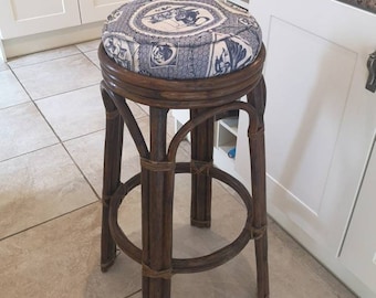 Vintage French Bamboo Stools Tall Cane Bar Chair With Cushion Plant Stand 33&quot;Mid Century Boho Furniture / French Studio Vintage