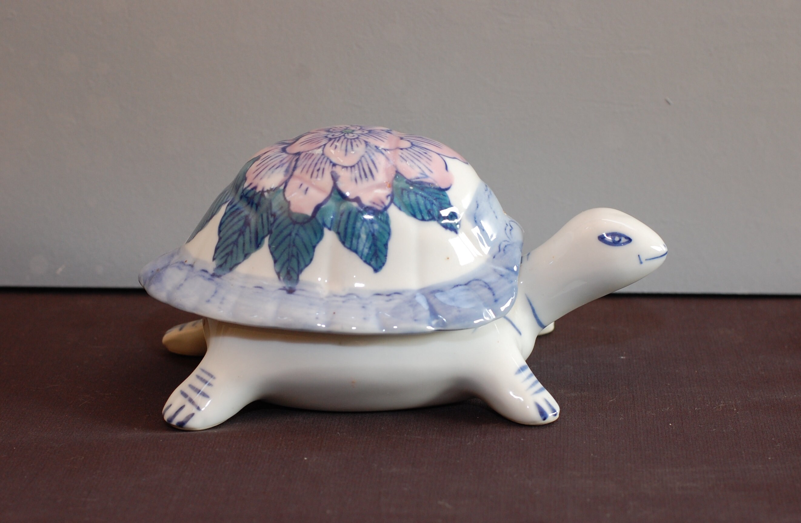 Vintage Chinois Céramique Bibelot Pot Plat Tortue Figurine Peinte à La Main Art Oriental Affichage C
