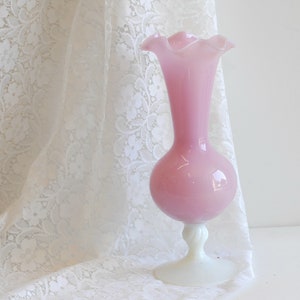 Vintage French Tall Vase Opaline Pink Glass 13.5&quot; Vase Mid Century Home Decor/ French Studio Vintage