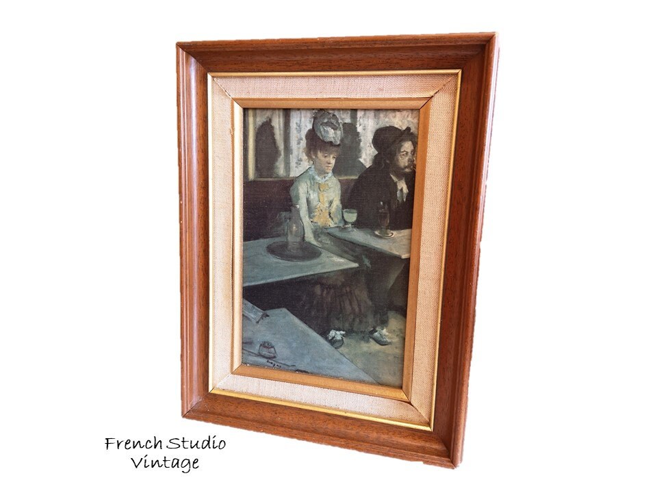 Vintage Français Impression à L'huile avec Cadre en Bois Impressions The Absinthe Drinker Par Edgar