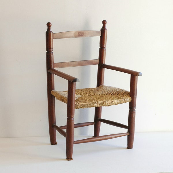 Vintage French Wood Kids Chair Child Arm Chair  Wicker Seat Natural Wood Kids Furniture Display/French Studio vintage