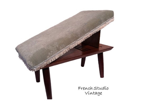 Vintage French Wooden Stool Adjustable Height Cushioned Footstool