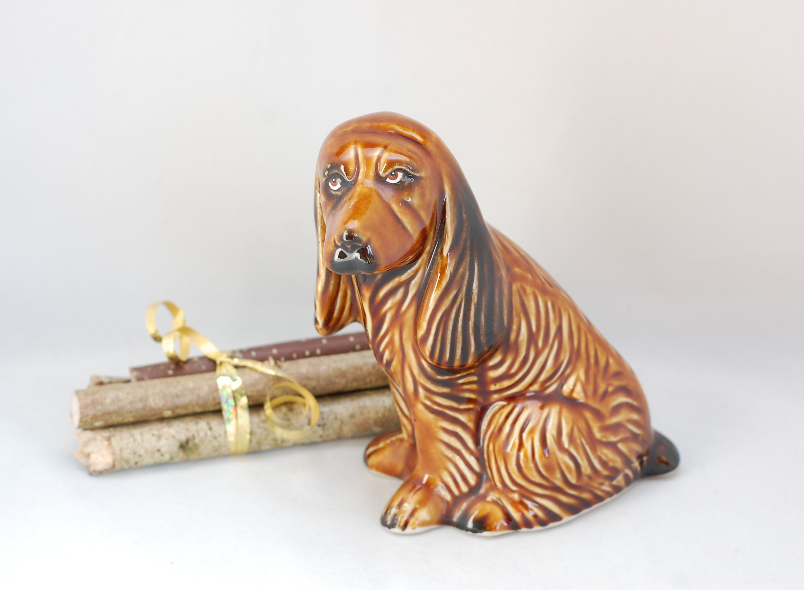 Vintage Ceramic Dog Figurine Marron et Noir Knick Knack Lover Cadeau/Français Studio Vintage