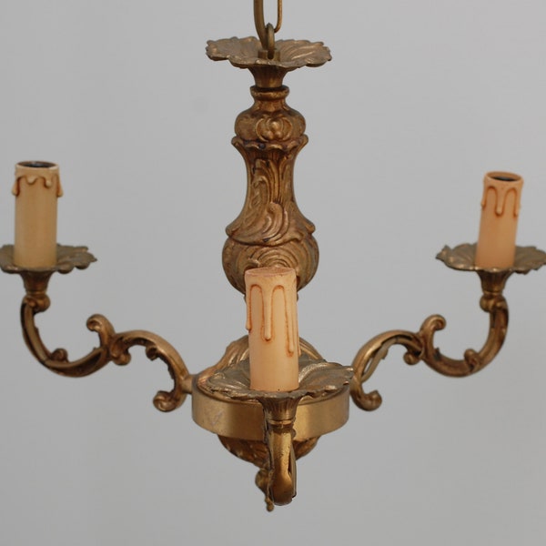 Vintage French Bronze Chandelier Ceiling Ornate Pendant Lighting with 3 Arms Art Nouveau Home Decor/ French Studio Vintage