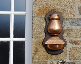 Vintage French Copper Lavabo Sink Fountain, Wall Hanging Garden Decor