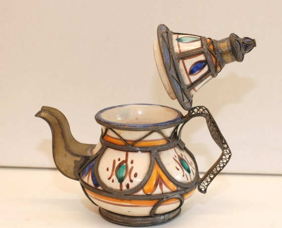 Teiera marocchina vintage in terracotta, vaso decorativo in filigrana di  metallo, decorazione per la casa, regalo/studio francese vintage -   Italia