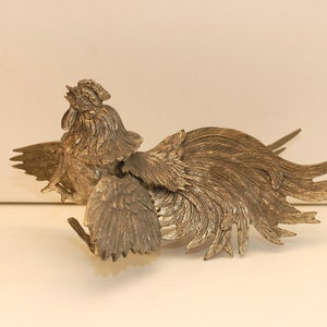 Vintage French Rooster Metal Silvered Colour Cocks Figurine Bird Ornaments Display/ French Studio Vintage