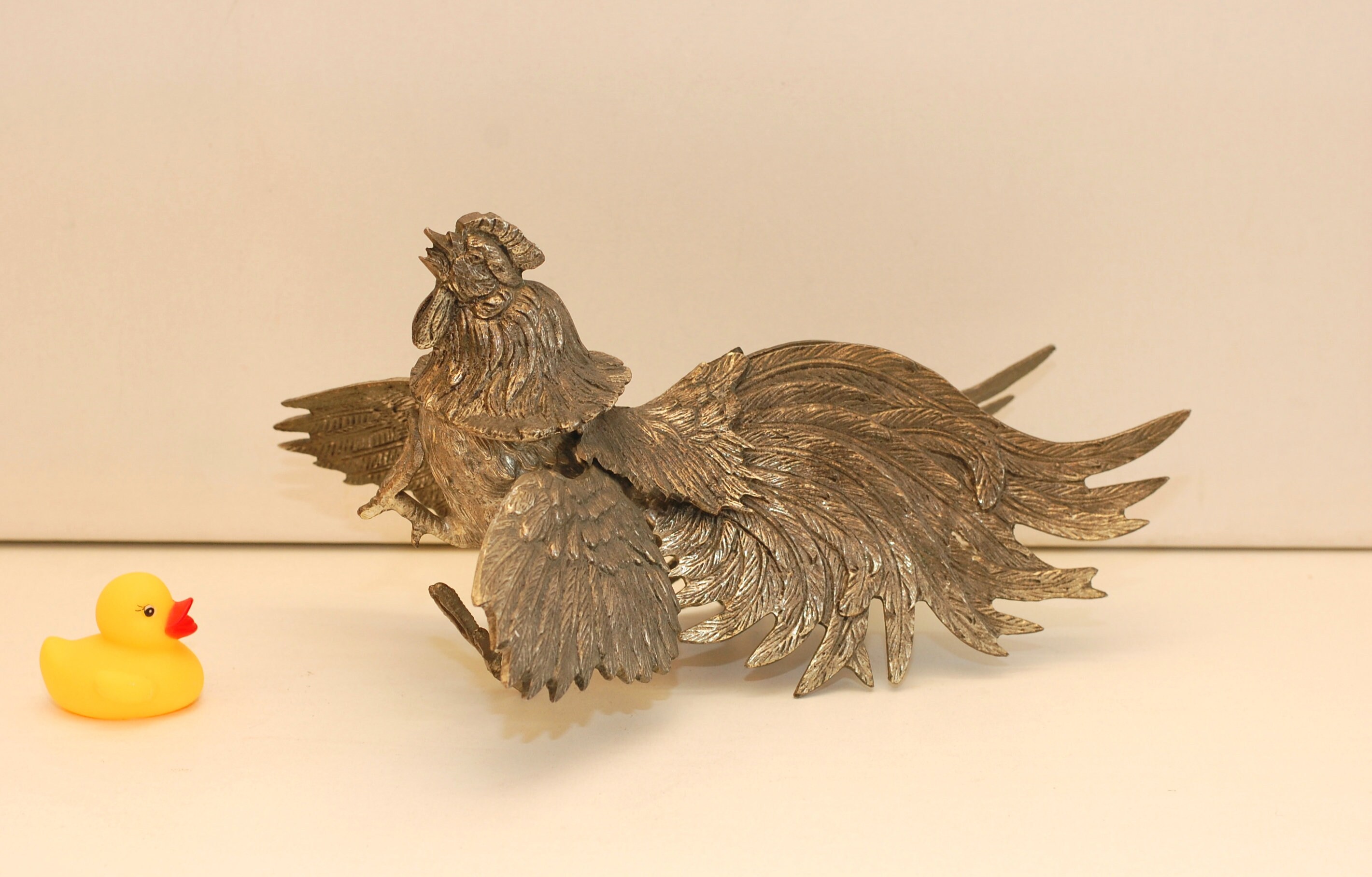 Vintage Français Coq Métal Argenté Couleur Coqs Figurine Oiseaux Ornements Décor Affichage/studio Vi