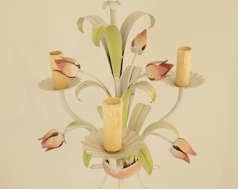 Vintage French Floral Chandelier Ceiling Light and 2 Wall Lights Set Metal Flower Design Home Decor/ French Studio Vintage