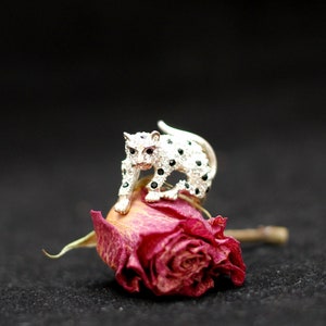 Vintage Diamond Style Leopard Ring Rhinestone Wrap Costume Jewelry Gift/ French Studio Vintage