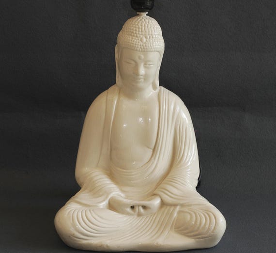 Vintage Buddha Table Lamp, Fabric Shade, Buddha Figurine 13