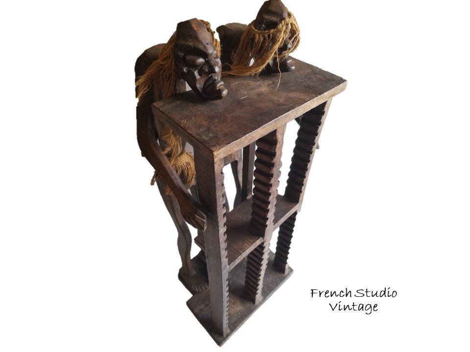 Vintage Grande Afrique Étagère en Bois Sculpté Figurine 33 Primitive Tribe Art Decor Display Gift/Fr