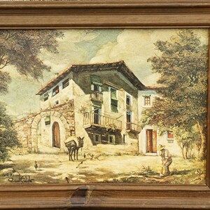 Vintage Print With Wooden Frame Countryside Scene Signed By Artist Wall Art Display/ French Studio Vintage