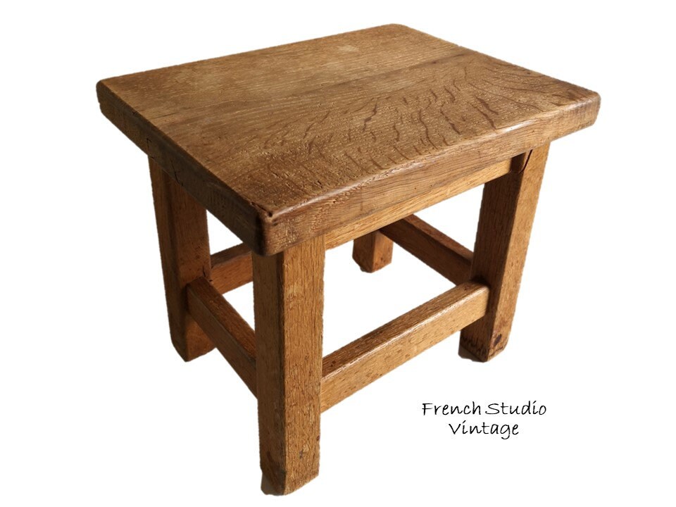Vintage Français Tabouret en Bois Petite Table d'appoint Chaise Stand Affichage Fait à La Main Bois