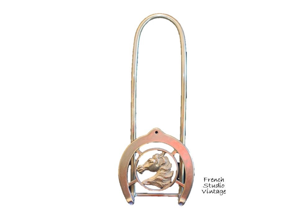 Vintage Français Rack en Laiton Porte-Lettres Bureau Document Cuisine Rangement Accessoire Cheval Tê