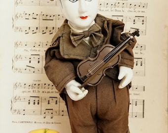 Poupée Musicale Vintage En Porcelaine - Fabrication Française - 28 Cm - Bon état