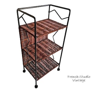 Vintage French Shelf Unit Display Stand Metal Frame Wicker Shelves Storage 3 Tier Shelf/ French Studio Vintage