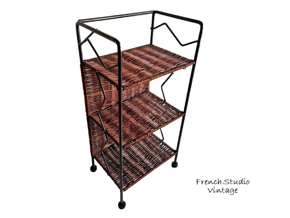 Vintage Français Stand Shelf Kitchen Storage 3 Tier Wicker Metal Rack Home Decor Display/Studio Vint