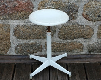 Vintage Industrial Stool ,Side Table, Metal & Wood Adjustable Furniture