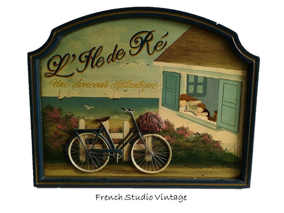 Vintage Français Grand Mur en Bois Panneau Suspendu Relief 3D Sea Side Image 28 Wall Decor Display G