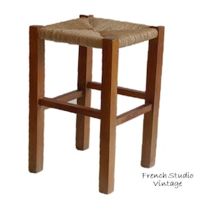 Vintage French Wooden Stool  Side Table Chair  Straw Seat Plant Stand French Home Decor/French Studio Vintage