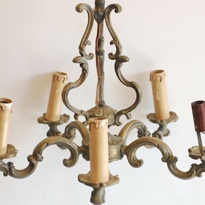 Antique French Chandelier Ceiling Light Brass 5 Arms Art Nouveau Home Decor/French studio Vintage