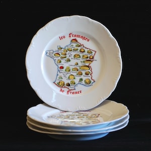 Lot de 4 assiettes vintage en porcelaine de Limoges, assiettes à fromage de Limoges, carte de fromages français / French Studio vintage