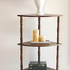 Vintage French Wood Shelf Corner 3Tier Stand Storage 30" Shelf Display