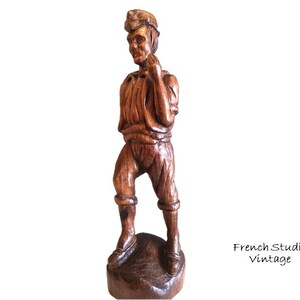 Vintage French Large Wood Man Statue Figurine Hand Carved Folk Art Display / French Studio Vintage
