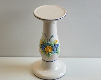 Soporte para plantas de cerámica francesa vintage, pedestal de columna con relieve floral