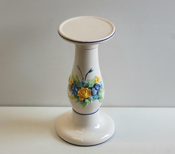 Vintage French Ceramic Plant Stand, Floral Relief Column Pedestal