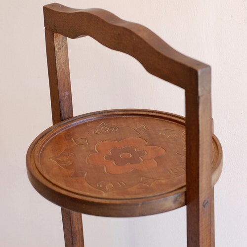 Vintage Tall Cake Stand Wood shops Serving Stand Storage 3 Tier Carved Foldable Natural Wood Home Decor/ French Studio Vintage