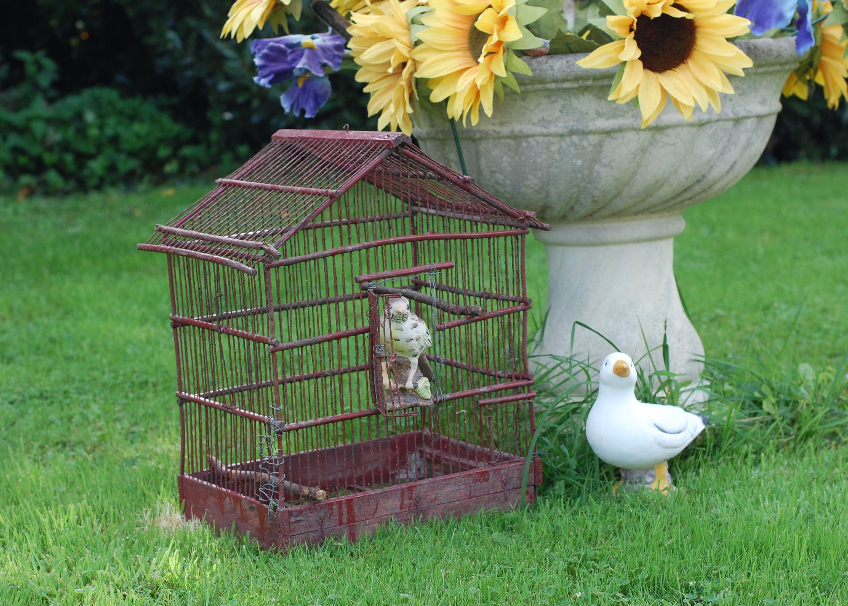 Vintage Français Oiseaux Cage Colombe Bois et Métal Peint Bird House/studio Vintage