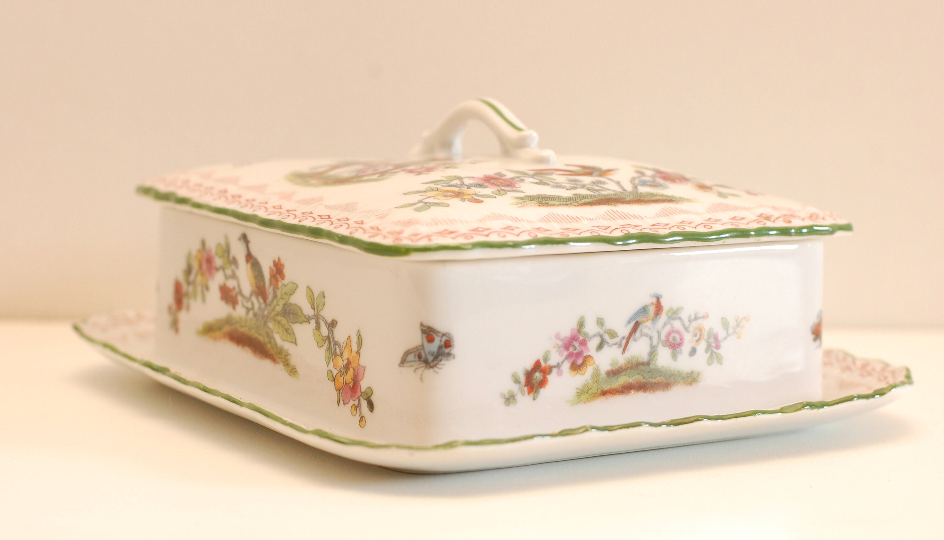 Vintage Porcelain Butter Dish Container With Lid Hand Panted Etsy