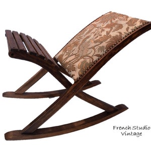 Vintage French Wood Stool Footstool Rocking Footrest Fabric Cushioned Furniture Display/ French Studio Vintage