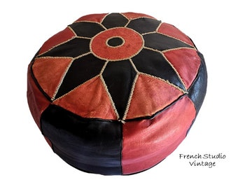 Vintage Leather Pouf Moroccan Stool Cushion Foot Rest Middle Eastern Home Decor Display/ French Studio Vintage