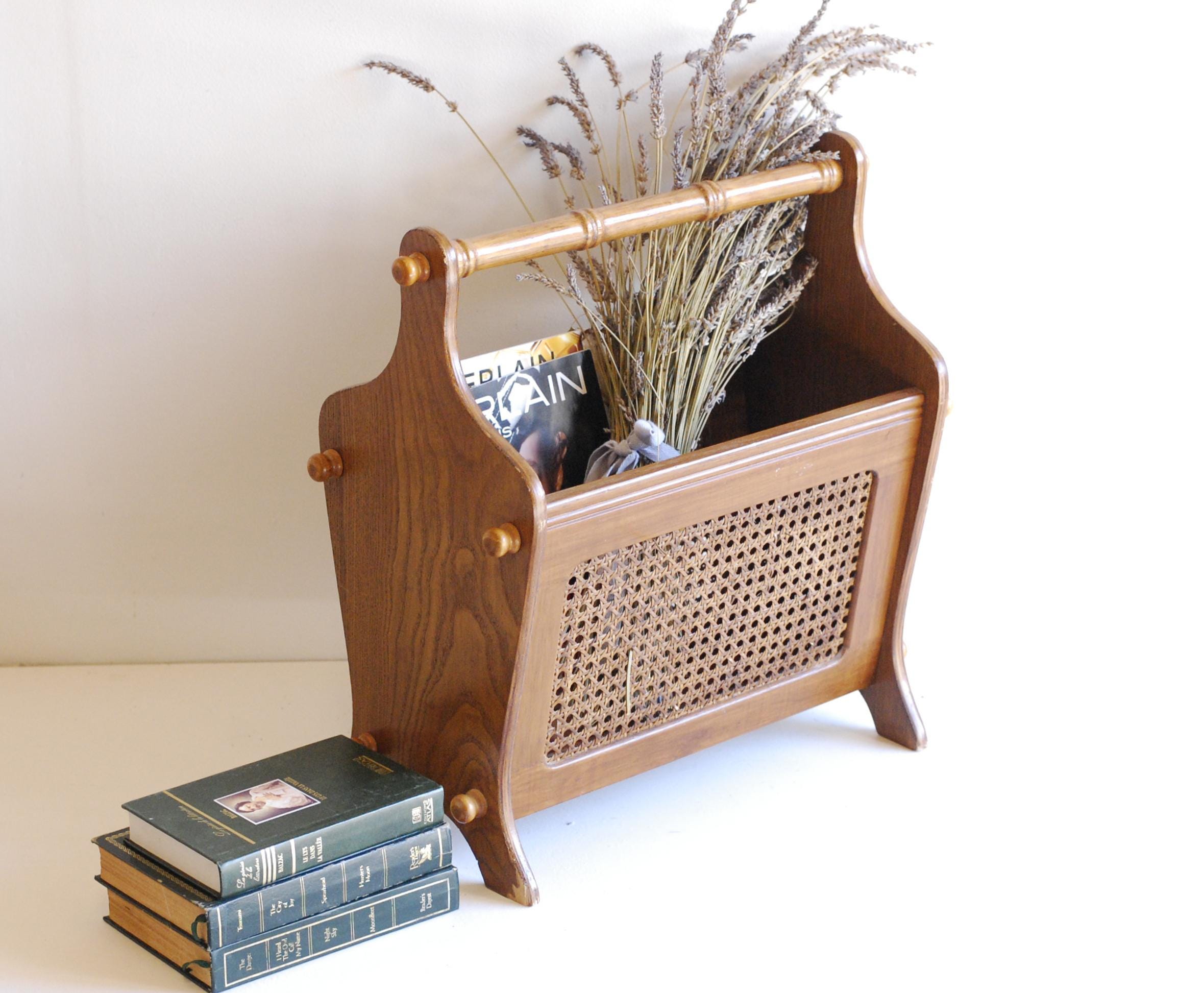 古い木製の雑誌入れ　古道具 Vintage Wood Magazine Rack, Storage Book Holder ,magazine Stand