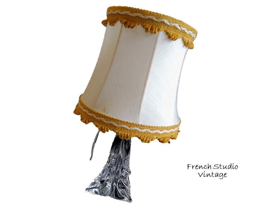 Vintage Français Lampes de Table Lumière Tissu Abat-Jour Coupé Verre Base Art Décor Style Home Decor