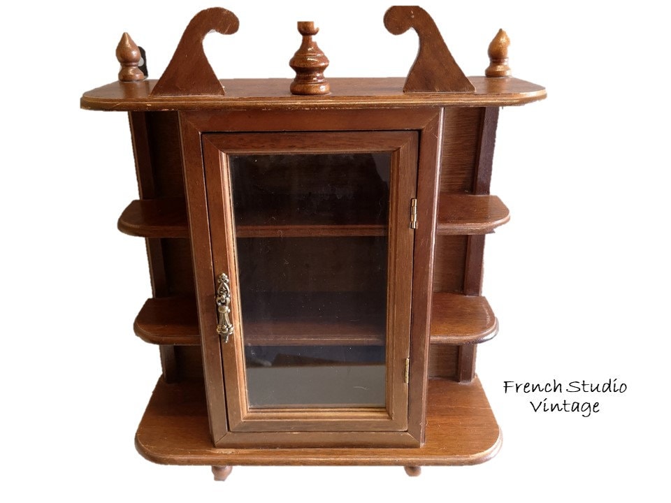 Small Wooden Curio Cabinet for Wall or Standing