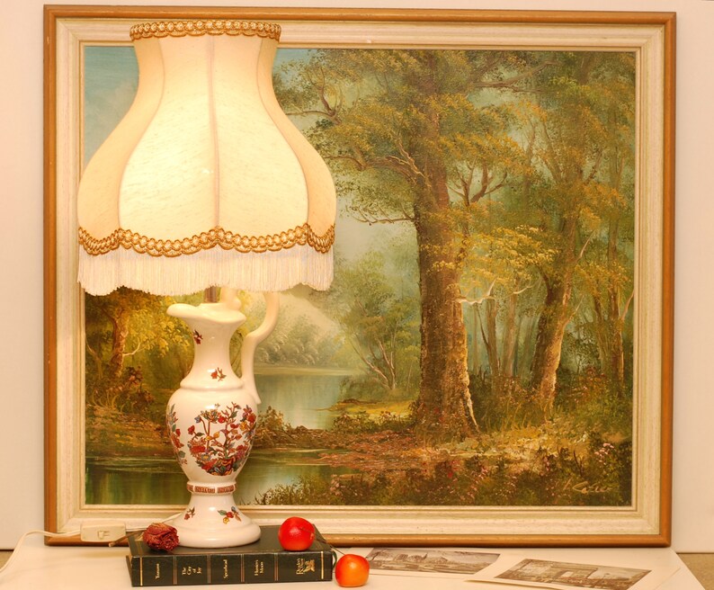 Vintage Ceramic Lamp Light with Fabric Lampshade Pitcher Style Table Lighting Home Decor/ French Studio Vintage image 2