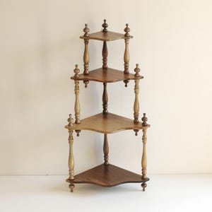 Vintage French Corner Shelf, Natural Wood Display Stand, 4 Tier