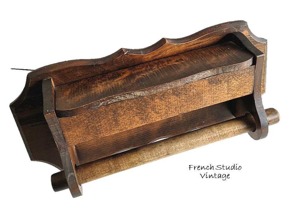 Vintage Français Bois Étagère de Cuisine Rack Chêne Mural Fixé Cuisine Rouleau de Film Support Range