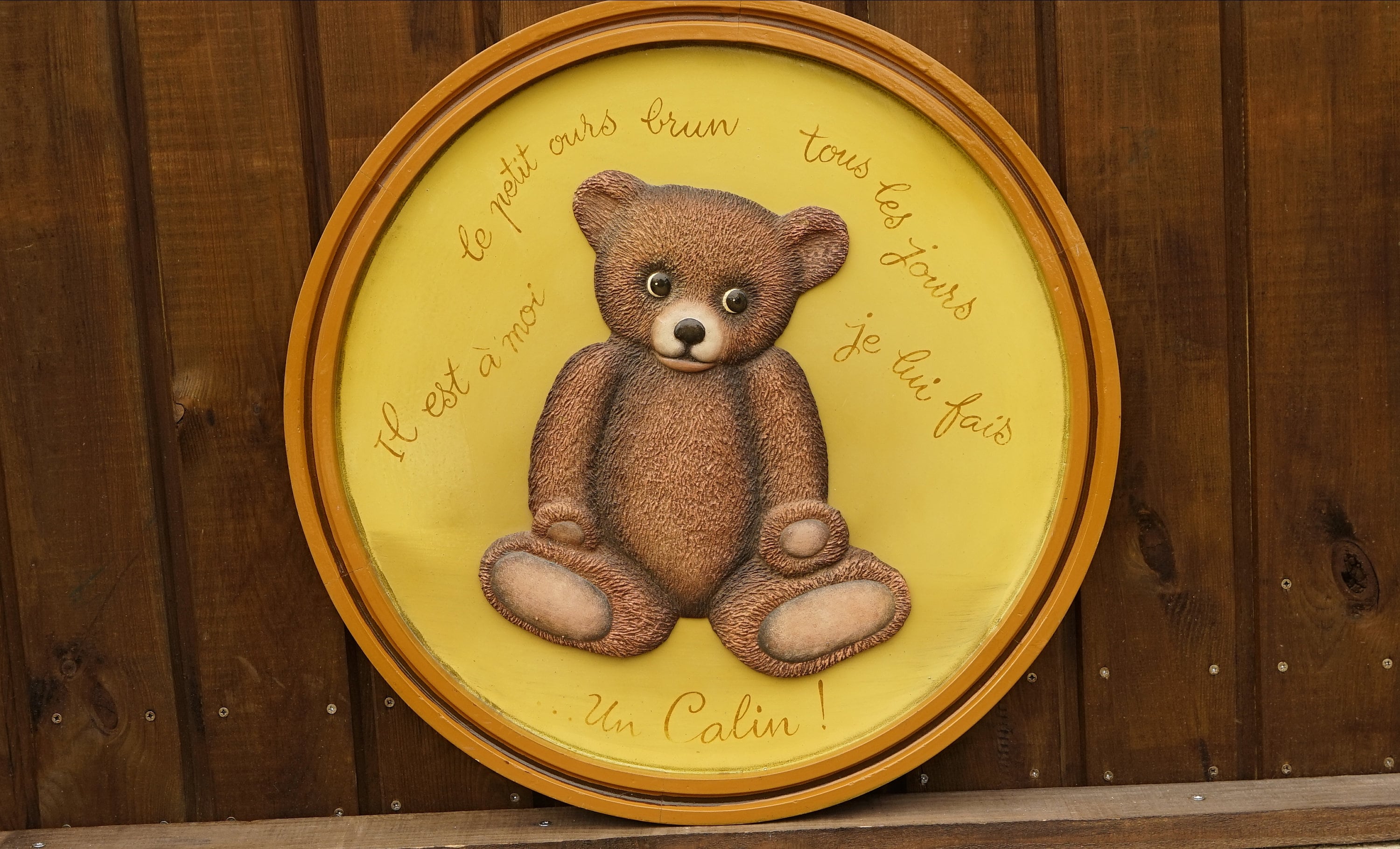 Vintage Grands Panneaux en Bois Teddy Bear Signe 24 Relief Art Mur Accrochage Boutique de Jouets Aff