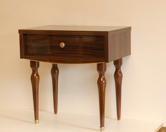 Vintage French Wood Side Table,Nightstand, With Drawer- Mid Century Modern Style