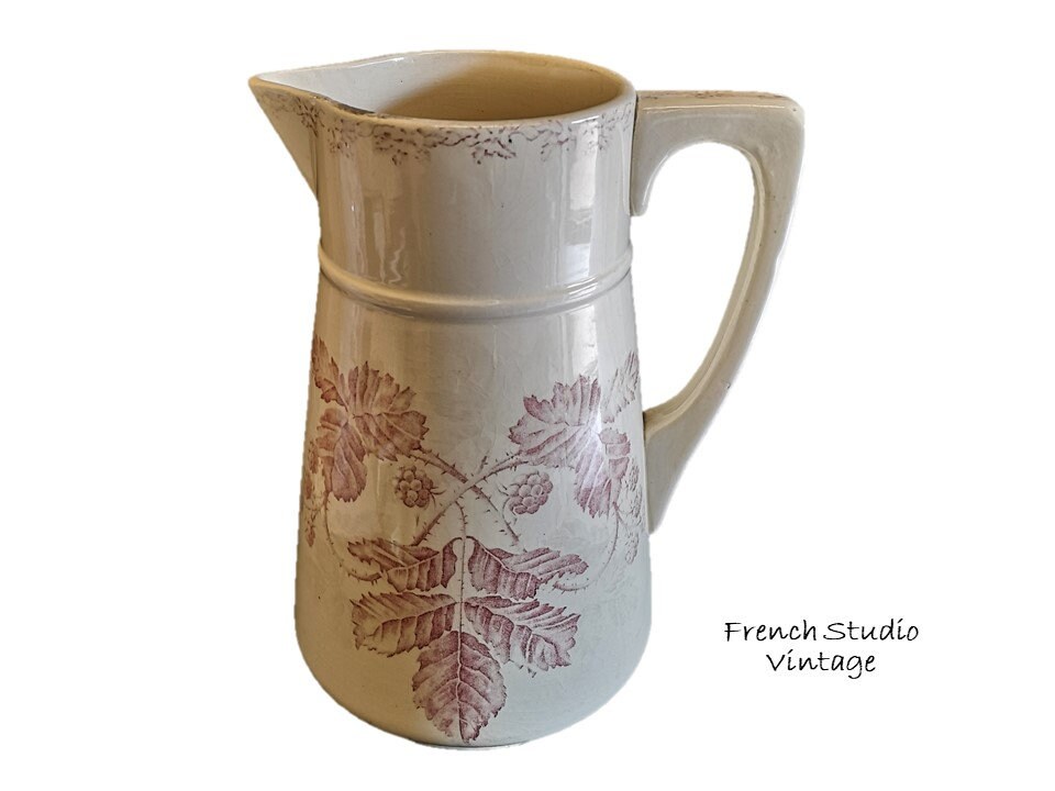 Antique Français Pitcher Jug Vase Faïence Grande Cruche d'eau Home Decor Display/studio Vintage